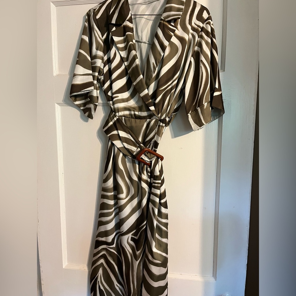 Brown and White Zebra Print Wrap Dress (NWOT)
